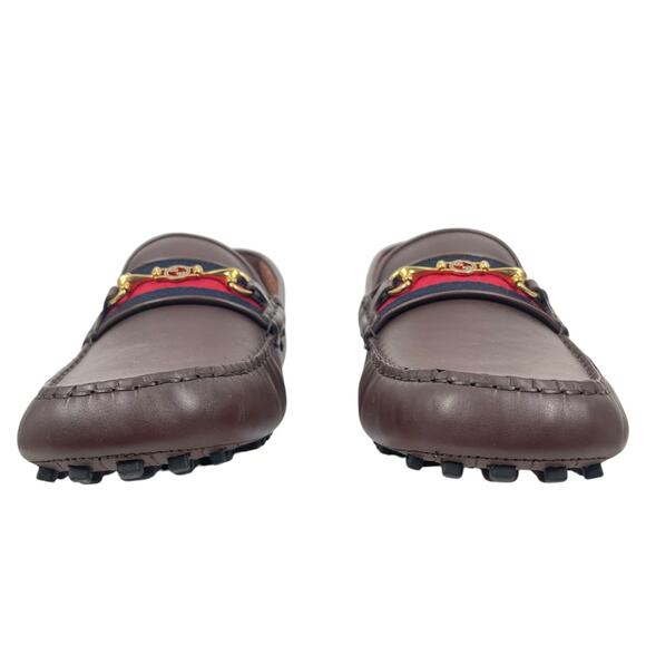 Gucci Ayrton Web GG Logo Horsebit Leather Driver Loafer Brown Size 12.5 - Picture 6 of 16